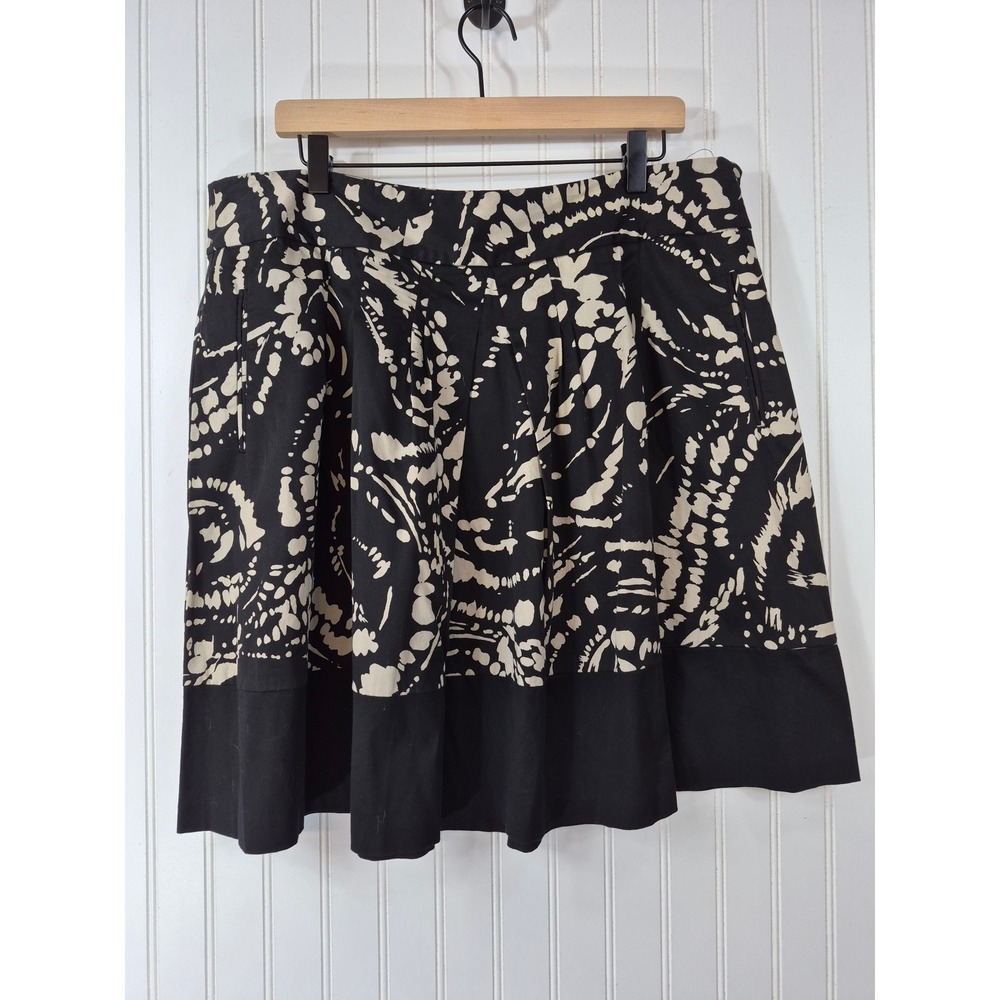 DKNYC Black Cream Abstract Print Pleated A-Line Skirt Size 16 Pockets 40x22